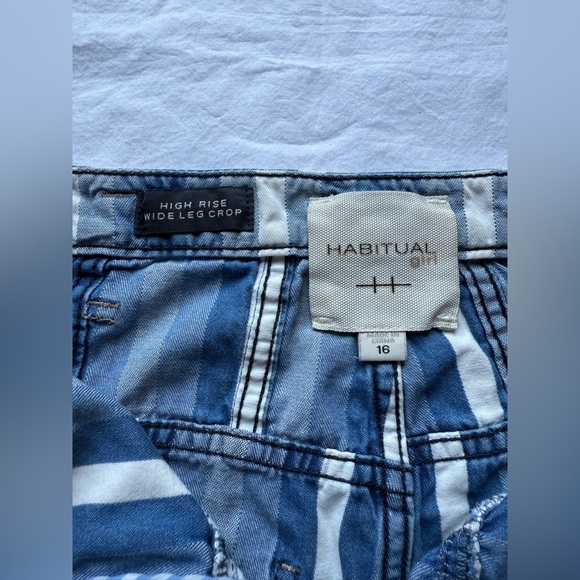 Habitual Girls Ariah Blue and White Striped Wide Leg Cotton Pants 27 - Picture 6 of 14